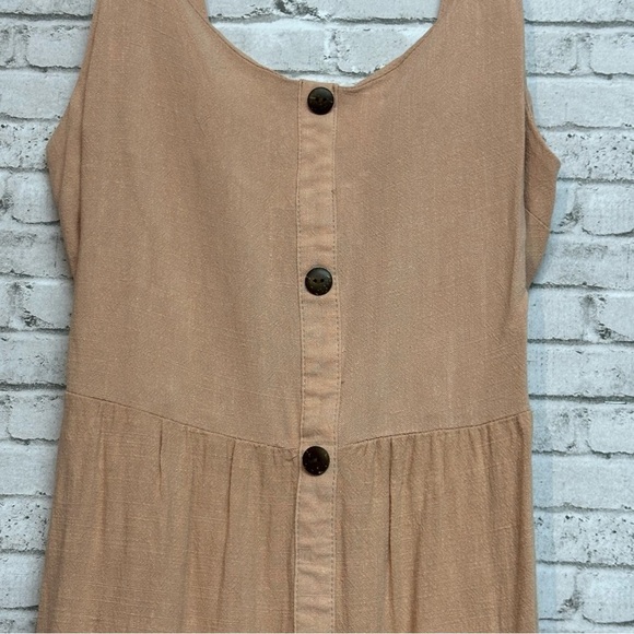 Monteau Los Angeles Small Midi Pink Dress Linen Blend Buttons Ruffles Smock Back - Picture 4 of 11